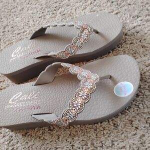 Skechers Beige Sandals with Colorful Embellishments